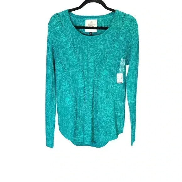 NWT Perfect Pullover Cable Knit Sweater Bright Green Round Hem Size Large - Picture 1 of 10